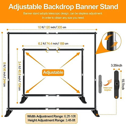 FUDESY 10 x 8ft Backdrop Banner Stand, Heavy Duty Adjustable Photo Background Stand Kit with Carrying Bag, Step and Repeat Frame Stand for Parties Wedding Trade Show Photo Booth Display - size: 8x10ft