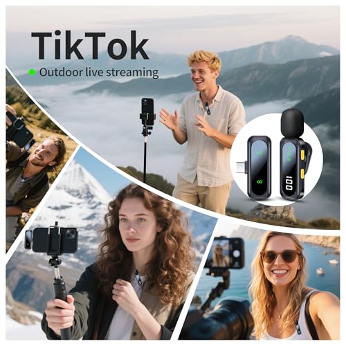 Wireless Lavalier Microphone with Magnetic Clip & LED Display, Mini Lapel Mic，Wireless Microphone for iPhone,Android, iPad, for Video Recording, Streaming, Interview, Vlog,Tiktok,YouTube - size: 04_All iPhones & Androids (LED Display)