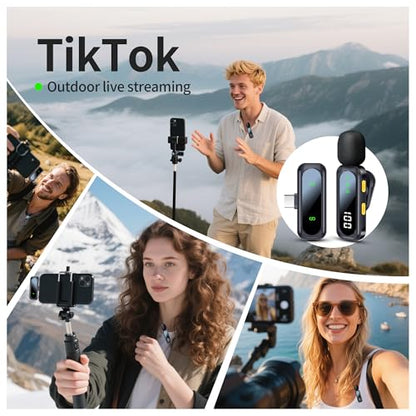 Wireless Lavalier Microphone with Magnetic Clip & LED Display, Mini Lapel Mic，Wireless Microphone for iPhone,Android, iPad, for Video Recording, Streaming, Interview, Vlog,Tiktok,YouTube - size: 04_All iPhones & Androids (LED Display)