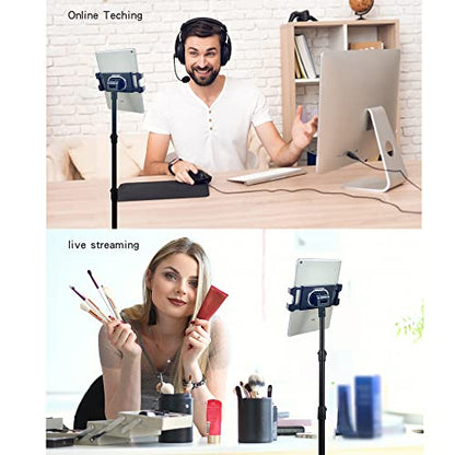 Raking Tablet Floor Stand, Height Adjustable Cellphone Floor Stand with 360°Rotating Tripod Mount, Compatible with iPhone iPad mini/Air/Pro and All 5.5-12.9 Inch Devices