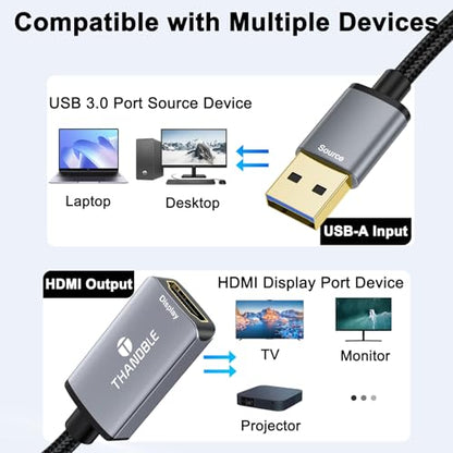 USB to HDMI Adapter 1080P 60Hz, USB A 3.0 to HDMI Adapter for Monitor, TV, Projectors, Compatible with Mac OS Windows 7/8/10/11 - Requires Driver Installation