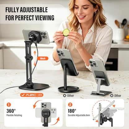 APPS2Car Qi2 15W Wireless Charger Stand for MagSafe, Height Adjustable Foldable iPhone Stand with Metal Base for iPhone 17/16/15/14/13/12 Series, No Adapter - color: Black - Wireless Charging Stand