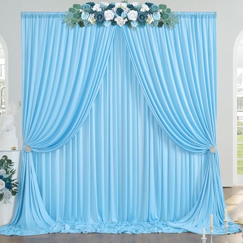 10ft x 10ft Wrinkle Free Baby Blue Backdrop Curtain for Parties, Polyester Blue Photo Backdrop Drapes 2 Panels 5x10ft for Wedding Party Photography Background Baby Shower Birthday Decor - color: Baby Blue, size: 10ftx10ft