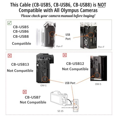 ienza USB Data File Picture Transfer Charger Charging Wire Cord Cable CB-USB5 USB6 USB8 for Olympus Tough TG-830 TG-630 TG-860 TG-870 & Select Stylus (See Product Details & Pictures Before Buying)