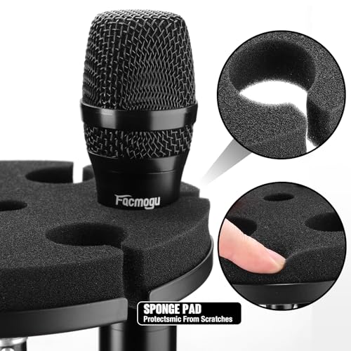 Facmogu Multi Microphone Holder, Aluminum Multi Mic Holder Holds Up to 6 Mics for Organizer & Display, Wired and Wireless Mic Holder w/ 3/8"-16 Threaded Adapter for Stand (Holder Only)