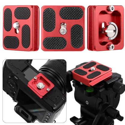 Frienda 2 Pieces Metal Quick Release Plate with 1/4''-20 Camera Screw Tripod Mount Plate Fits Standard for DSLR Camera Tripod Ball Head(Red,Pu40) - color: Red, style: PU40