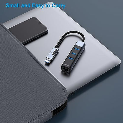 BENFEI 4in1 USB-C/USB 3.0 to Ethernet Adapter with 3*USB 3.0 Ports Compatible for iPhone 15 Series, MacBook Pro/Air 2023/2022/2021/2020/2019 and More - style: USB upright