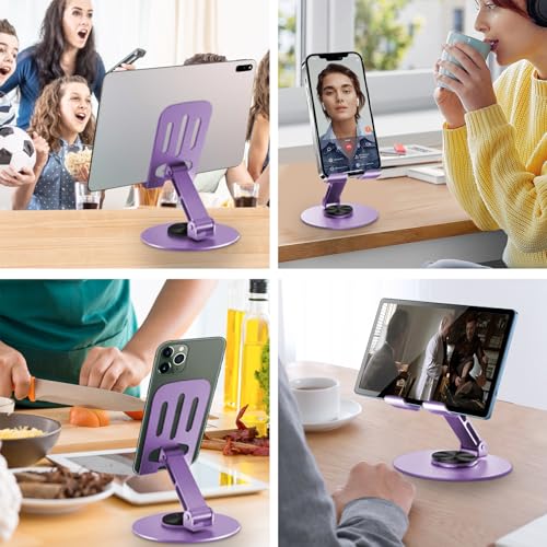 Universal Metal Cell Phone Stand, Multi-Angel Adjustable 360° Rotation Non-Slip Metal Phone Stand Compatible with iPhone 17 16 Pro Max and All Smartphones (Purple&Purple) - color: Purple&Purple