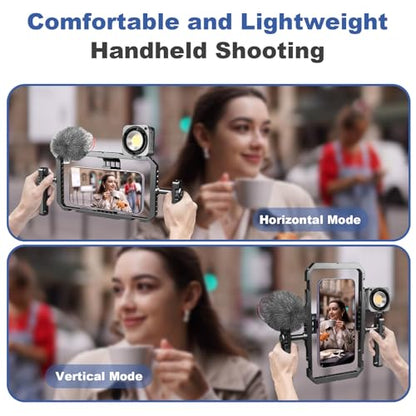 Universal Phone Cage Handheld Stabilizer Kit for Vlogging & Filmmaking, Smartphone Cage Video Rig with 360° Rotation Handles Compatible with iPhone 17/16/15/14/13 Series and Android Phones