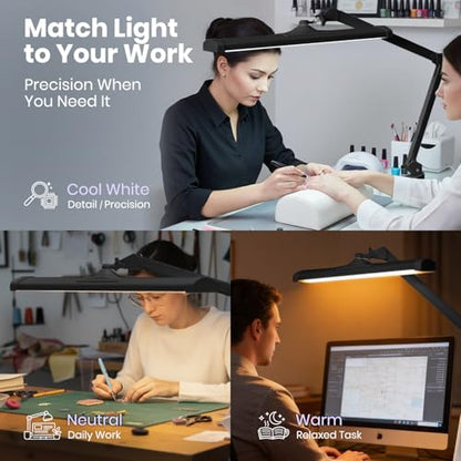 Neatfi 3,500 Lumens LED Desk Lamp – 45W Dimmable Task Light | Adjustable Color Temperature | 3 Light Modes | 540 SMD LEDs | Reading, Craft, Workbench & Office (Black-CCT, 26-Inch Wide Shade) - color: Black-2
