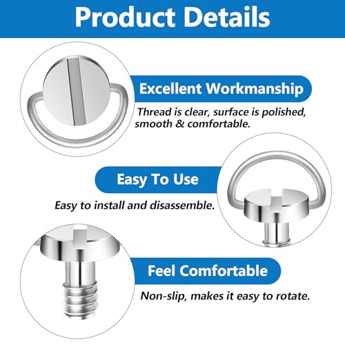 cobee 5 Pcs 1/4" Camera Tripod Screw, Stainless Steel Thread D-Ring Camera Screws, Quick Release Camera Screw for Camera Tripod Monopod QR Plate