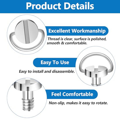 cobee 5 Pcs 1/4" Camera Tripod Screw, Stainless Steel Thread D-Ring Camera Screws, Quick Release Camera Screw for Camera Tripod Monopod QR Plate