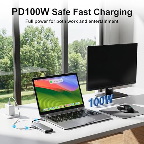 8-in-1 USB C Hub with M.2 NVMe SSD Enclosure, 4K HDMI, 100W PD, 10Gbps USB-C, USB3.2, SD/TF Card Reader for XPS, Dell, MacBook Pro, iPad Pro Upgraded
