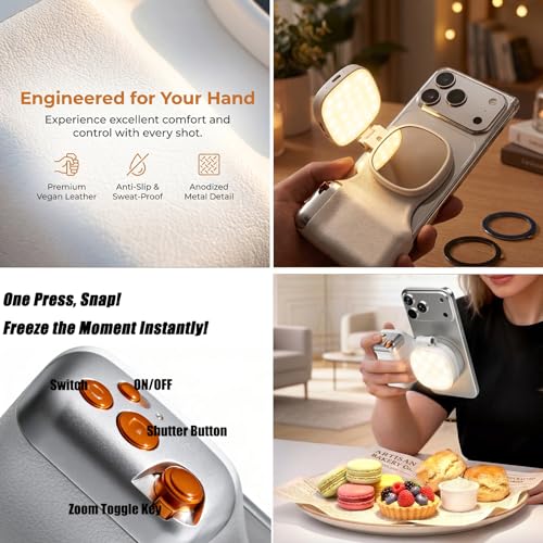 Magnetic Camera Grip for Phone, Stabilizer Grip with Light Bluetooth Remote, Content Creator Filming Kit for Video Recording, Portable Mobile Photography Equipment