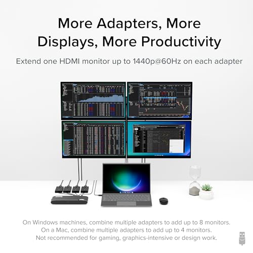 Plugable USB C to HDMI Adapter, Universal Video Graphics Adapter for USB 3.0 and USB-C Macs and Windows, Extend an HDMI Monitor up to 1440p@60hz