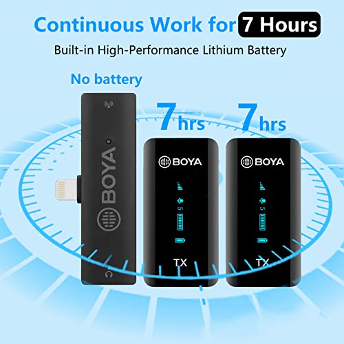 BOYA XM6-S4 Wireless Lavalier Microphone for iPhone/iPad, 2.4GHz Wireless Lapel Mic with OLED Display for YouTube, TikTok, Live Stream, Video Recording, Vlogging
