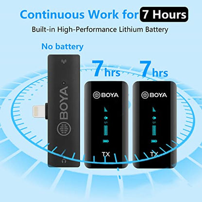 BOYA XM6-S4 Wireless Lavalier Microphone for iPhone/iPad, 2.4GHz Wireless Lapel Mic with OLED Display for YouTube, TikTok, Live Stream, Video Recording, Vlogging