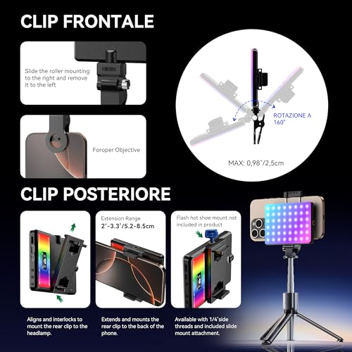 ENEGON RGB Selfie Light, 360° Full Color RGB Video Light with 24 Effects, 78 LED 2000mAh Rechargeable CRI 95+ and 2500K-9000K CCT, Portable Clip on Light for Phone/Tablet/Laptop/Streaming - color: RGB Selfie Light