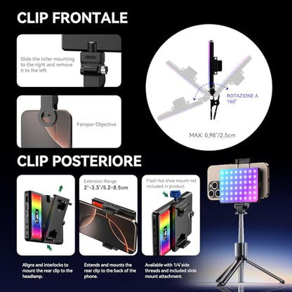 ENEGON RGB Selfie Light, 360° Full Color RGB Video Light with 24 Effects, 78 LED 2000mAh Rechargeable CRI 95+ and 2500K-9000K CCT, Portable Clip on Light for Phone/Tablet/Laptop/Streaming - color: RGB Selfie Light