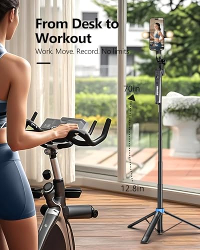 UBeesize 70'' Auto Face Tracking Tripod 360° Rotation with Stand, Phone Tripod with Fill Light, Selfie Stick & Phone Stand for Recording, Vlog/Live Stream/Video/TikTok, Compatible with iPhone/Android - size: 70in