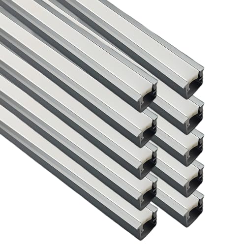 JARBIH 10PACK 1M Led Aluminum Profile, 10x10mm U Type Aluminum Channel Diffuser with Milky Silicone Cover, Kitchen Cabinet Closet Lamp LED Strip Shelf Light Channel Holder(Gray) - color: Gray, size: 10PACK