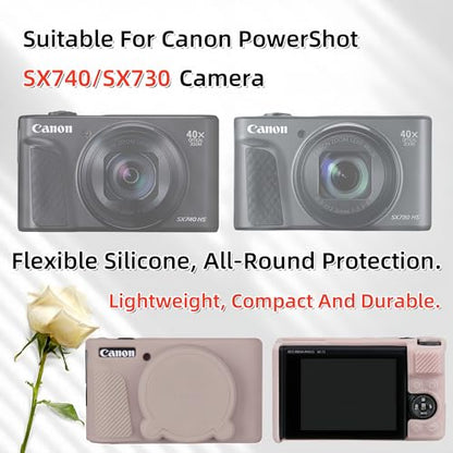 Camera Case for Canon PowerShot SX740/ SX730 Digital Camera,SX740 HS Case, Soft Silicone Protective Case Removable Lens Cover,Comes with 2 Screen Protectors and 1 Wrist Strap. (Tiffany Pink) - color: Tiffany Pink