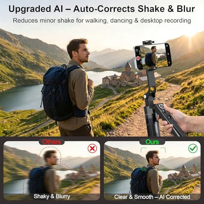 Tripod for iPhone with Light and Remote, Wireless Microphones, 71" Auto Face Tracking Phone Stand for Video Recording, Content Creator Essentials Vlogging Kit for YouTube, TikTok, Live Streaming