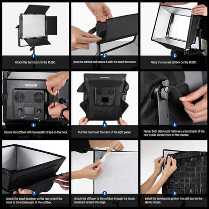 NEEWER Upgraded Softbox Diffuser for PL60C RGB LED Video Light Panel, 15.4"x12.6"/39x32cm Foldable with Grid/Bag/Blackout Hood, No Need to Remove Barndoors Quick Set Up for Portrait Soft Light, NS6S - style: NS6S for PL60C