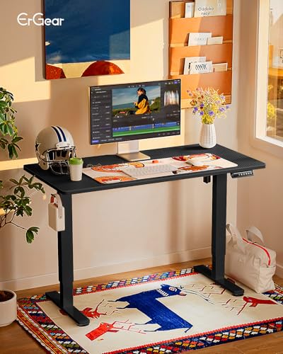 ErGear Height Adjustable Electric Standing Desk, 48 x 24 Inches Sit Stand up Desk, Memory Computer Home Office Desk, Carbon Fiber Black - color: Carbon Fiber Black, size: 47.2 X 23.6 Inches