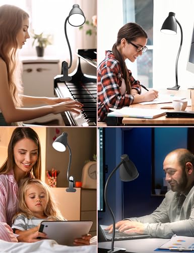 BOHON Desk Lamp 5 Color Modes 10 Brightness Dimmer Reading Light Black | 10W 38 LED Clamp Lamp with Auto Off Timer 360° Flexible Neck Clip on Light for Bed Bedside, AC Adapter Include - color: Black