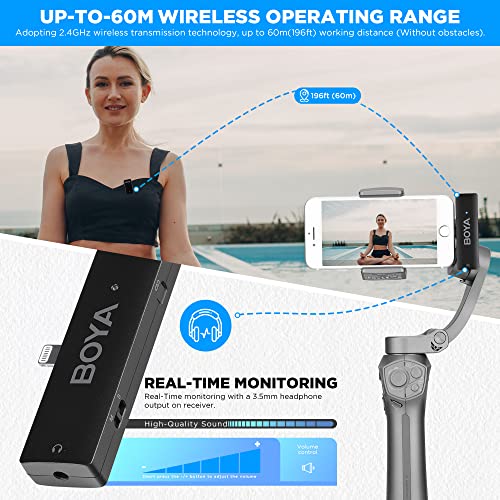 BOYA Wireless Lavalier Microphone for iPhone/iPad,2.4GHz Wireless Lapel Microphone with Gain&Noise Cancelling for YouTube,Tiktok Live Stream, Video Recording, Vlogging (Wmic5-M3)
