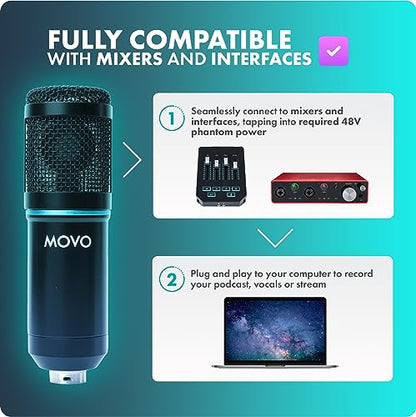 Movo PodPak2T 2-Pack Universal XLR Condenser Microphone Podcasting Equipment Bundle for 2 - Includes 2 Cardioid Mics, Desktop Stands, Shock Mounts, Pop Filters and Cables - Podcast and YouTube Kit - style: 2 Pack