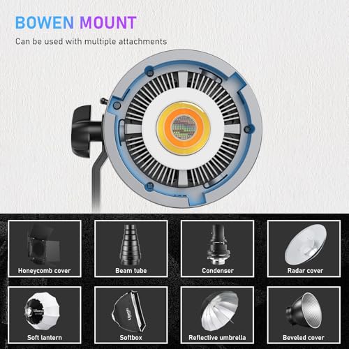 ULANZI RGB Video Light - 120W COB LED Video Light Photography Continuous Output Lighting with Adapter and APP Control, 2700K-6500K 27000lux/m 20 Scenes Bowens Mount for Studio Video Recording, Filming