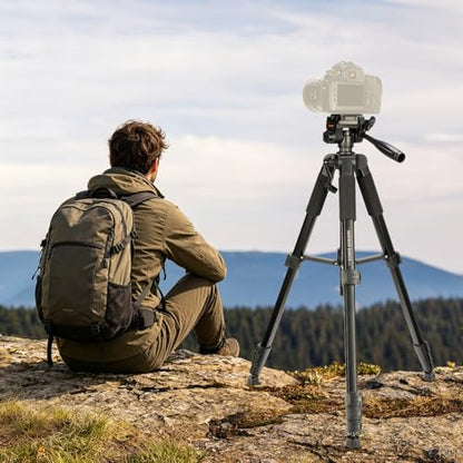 NEEWER Basics Camera Tripod, 74" Tripod with Cell Phone Holder Mount Compatible with iPhone for Video Recording, Professional Aluminum Lightweight Portable Travel Stand with 3 Way Pan Tilt Head, TP56 - style: TP56