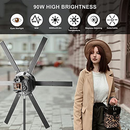 GVM Ring Light Kit with Tripod, 90W LED Circle Light with Detachable Light Bars Adjustable 3200K~5600K CRI 97+ Dimmable Bicolor LED Video Light for YouTube/Makeup/Vlogs/Live Streaming