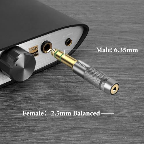 GEEKRIA 6.35mm Stereo Male to 2.5mm (4-Pole TRRS) Balanced Female Headphone Adapter, Compatible with 2.5mm TRRS Balanced Headphone Cables, Gold-Plated Aluminum Alloy - size: 2.4 inches X 0.35 (6 cm 0.9 cm)