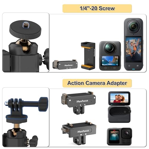 MINIFOCUS Extendable Mini Camera Tripod, 360° Ball Head with Cold Shoe, 4 Levels Adjustment Small Selfie Stick for Gopro Hero 13/12/11/10 DJI Osmo Pocket 4/3 Action 5 Pro insta360 X5/X4 - color: T1013