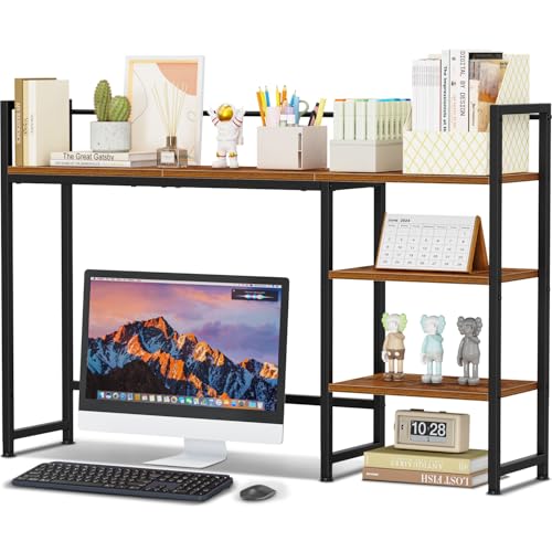 Snughome Desk Shelf, 44.9" Large Desktop Organizer Shelf, Desk Hutch for Computer Monitor, 4 Tier Desk Top Display Rack, Wood Desktop Bookshelf Storage Rack for Home Office Dorm - color: Rustic Brown, size: 44.9"