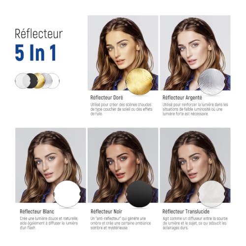 NEEWER 80cm Light Reflector with Handle & 3/8" Thread, 5 in 1 Foldable Round Light Diffuser, Translucent/Silver/Gold/White/Black for Studio or Outdoor Photo Lighting, RF-80II - style: 80cm