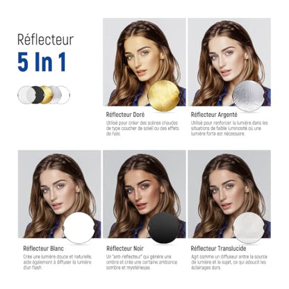 NEEWER 80cm Light Reflector with Handle & 3/8" Thread, 5 in 1 Foldable Round Light Diffuser, Translucent/Silver/Gold/White/Black for Studio or Outdoor Photo Lighting, RF-80II - style: 80cm