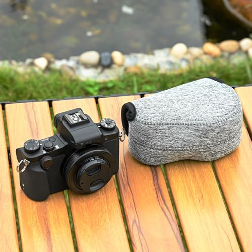KIWIFOTOS Neoprene Camera Sleeve for Leica D-LUX 8 Sony ZV-E10 II A6400 | 6mm thick Neoprene Pouch for fits Camera≤4.7x2.9x3.4in. Anti Scratch. Touch-fastening flap. without strap - color: Neoprene Camera Case Gray