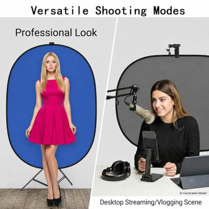 3.3x5ft/1x1.5m Blue Grey Screen Chromakey Backdrop Kit with 6.23ft/1.9m Light Stand, 2-in-1 Reversible Collapsible Background Panel for Photography, Gaming, Video Shooting, Live Streaming(Blue/Grey) - color: Blue/Grey