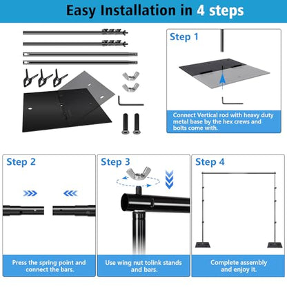 SLOW DOLPHIN Heavy Duty Backdrop Stand10ft x 8.5ft Adjustable Background Support System Kit with Steel Base for Photography, Photo Backdrop Stand for Parties Birthday, Photo Booth Video Studio