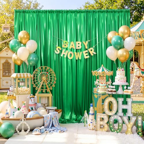 10x10ft Green Sequin Backdrop Curtains, Wrinkle Free Glitter Backdrop Drapes for Wedding Parties Photography Stage Decor, Non-Shedding 2 Panels Set (5x10ft Each) - color: Green, size: 5'(W) x 10'(H), 2 panels