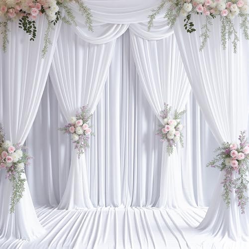 20x12 FT White Backdrop Curtain for Parties Wrinkle Free Photo Backdrop Curtains Polyester Wedding Back Drop Cloth Background for Birthday Photography Portraits Pet Photoshoot Prom Decoration - color: White, size: 5'(W) x 12'(H), 4 panels