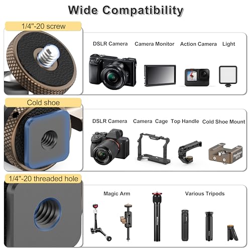 MINIFOCUS Metal Ball Head Camera Mount 360 Rotating with 1/4" Screw and Cold Shoe Adapter, 11lbs/5kg Load for 1/4" Tripod, Monopod, DSLR, Flash, Cell Phone Holder, Action Camera - color: S3017