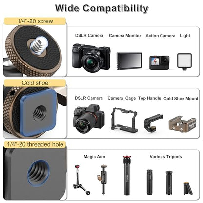 MINIFOCUS Metal Ball Head Camera Mount 360 Rotating with 1/4" Screw and Cold Shoe Adapter, 11lbs/5kg Load for 1/4" Tripod, Monopod, DSLR, Flash, Cell Phone Holder, Action Camera - color: S3017
