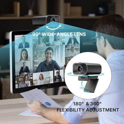Webcam with 5W Speaker and Microphones for PC,Computer USB Camera 5X Digital Zoom ePTZ 1080P Webcam with Privacy Cover &Remote for Conference, Laptop, Desktop,Mac, Streaming, Gaming