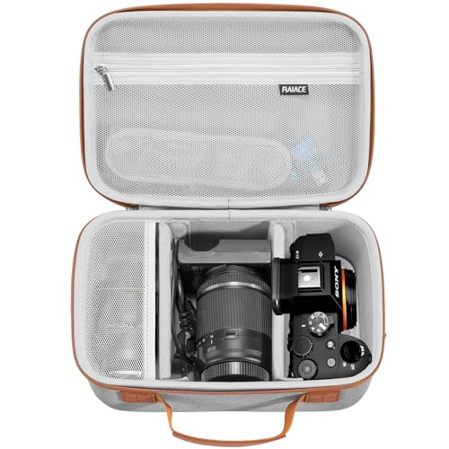 RAIACE Hard Case Compatible with Sony Alpha 7 II III IV/7R V Camera, for Nikon, for Canon, for Pentax and More. Large Capacity With Mesh Pocket for Lens, Charger, Cables, Cards and Accessories.-Gray - color: Grey