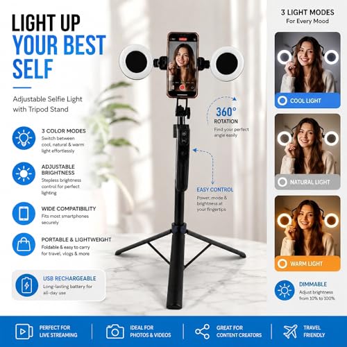 70" Auto Face Tracking Tripod for iPhone with Light, 360° Rotating Selfie Stick for Android with Remote & Gesture Control, Phone Holder Video Recording for Content Creators, TIKTok & Live Streaming